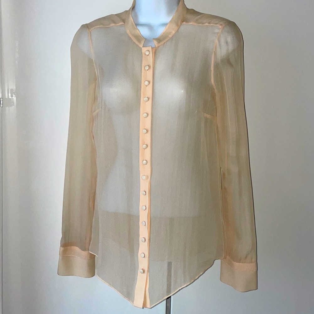 Vintage Chloe soft pink powder sheer silk long sleeve blouse size 38